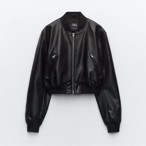 Zara faux leather black bomber jacket